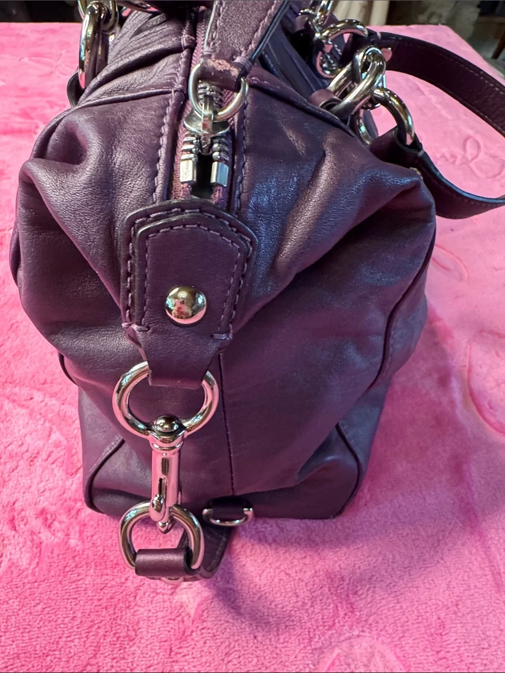 Coach Madison Deep Purple Leather Convertible Strap Satchel